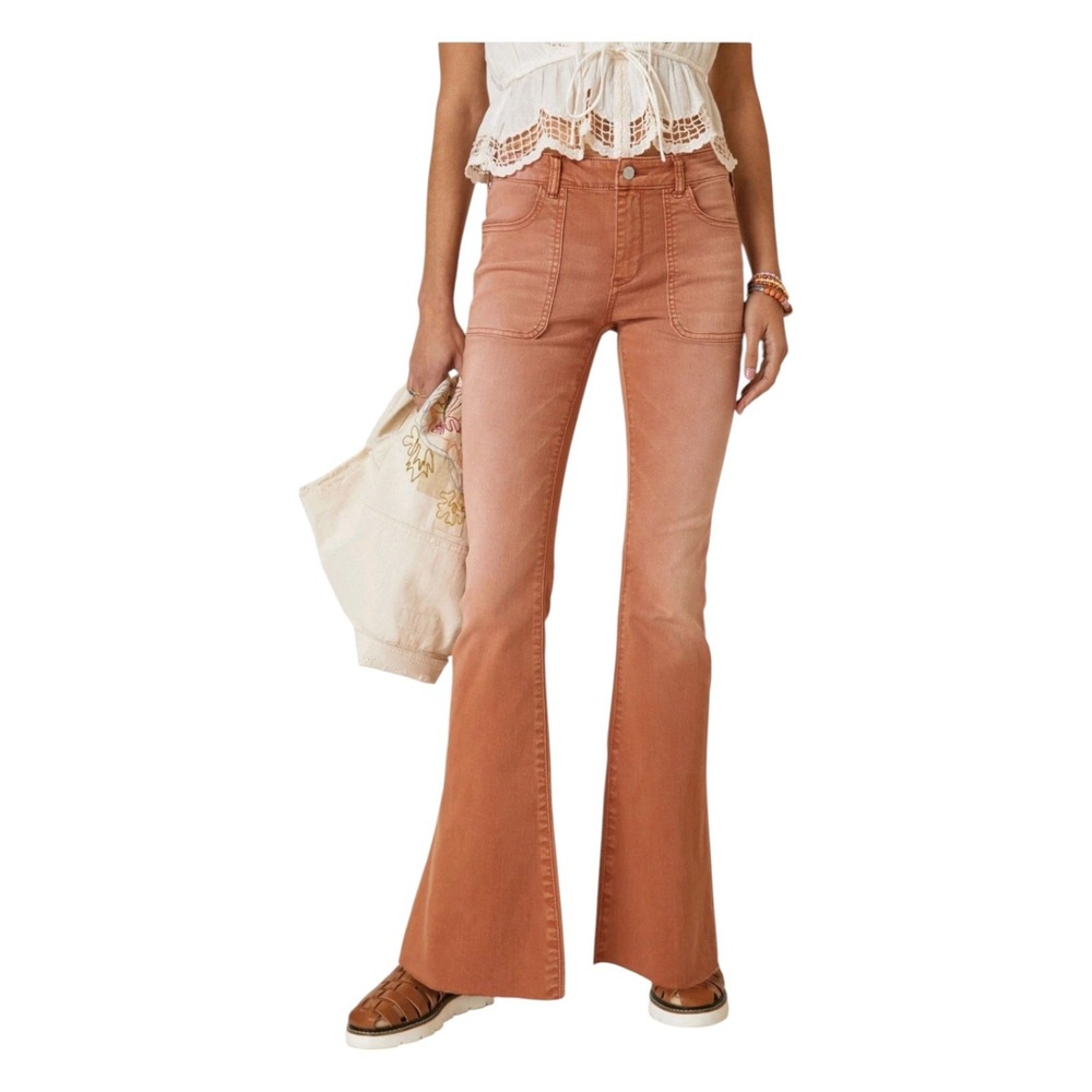 Pilcro The Icon Bronze Brown Flare Jeans Raw Hem Anthropologie‎ Plus Size 32